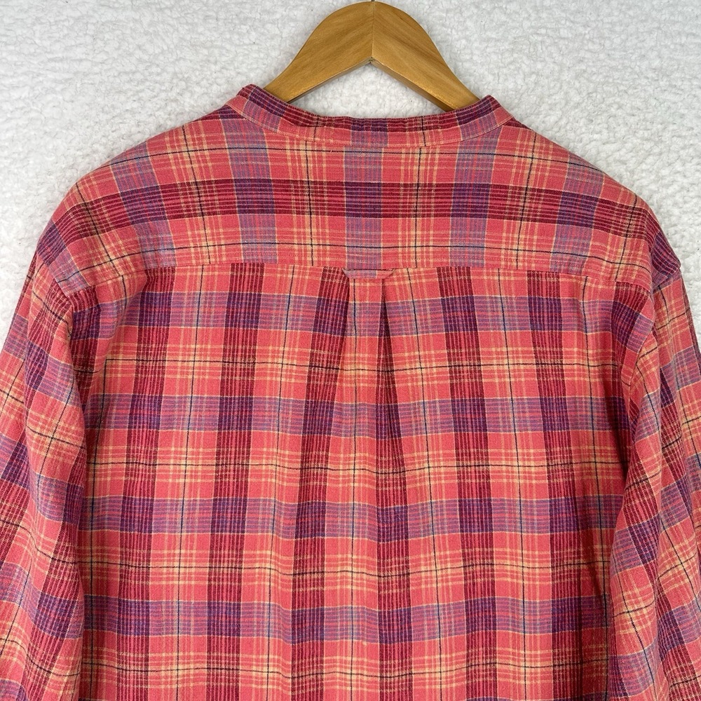 LL Bean Women's Plaid Button Front Shirt Red Pink Blue Linen Cotton Classic XL - Picture 10 of 11